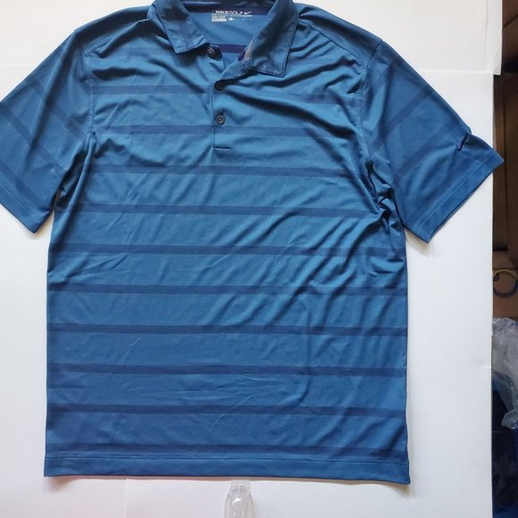 Nike Mens L Golf Dri-Fit Blue Fade Stripe Short Sleeve Polo Shirt - Picture 6 of 12